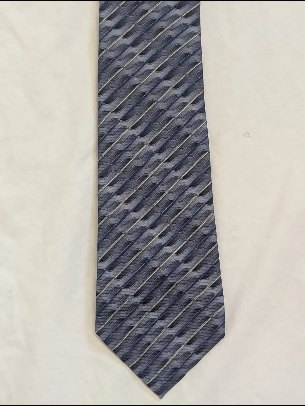 Men's Navy Wave Pattern Silk Tie French Made Silk
